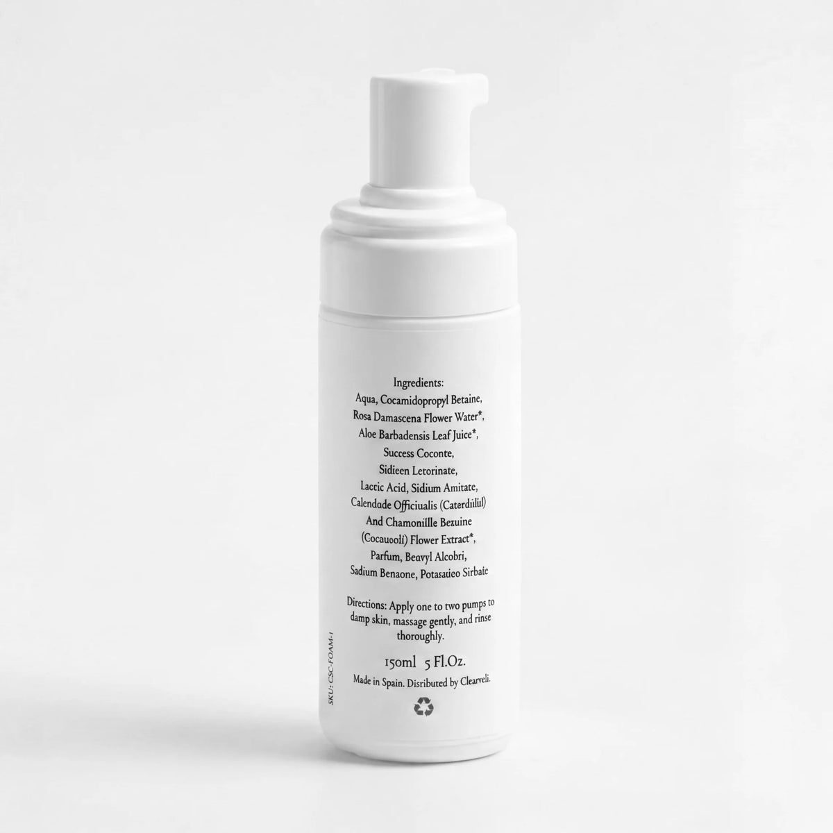 Clearveli Fresh Start Cleansing Foam bottle, back label view
