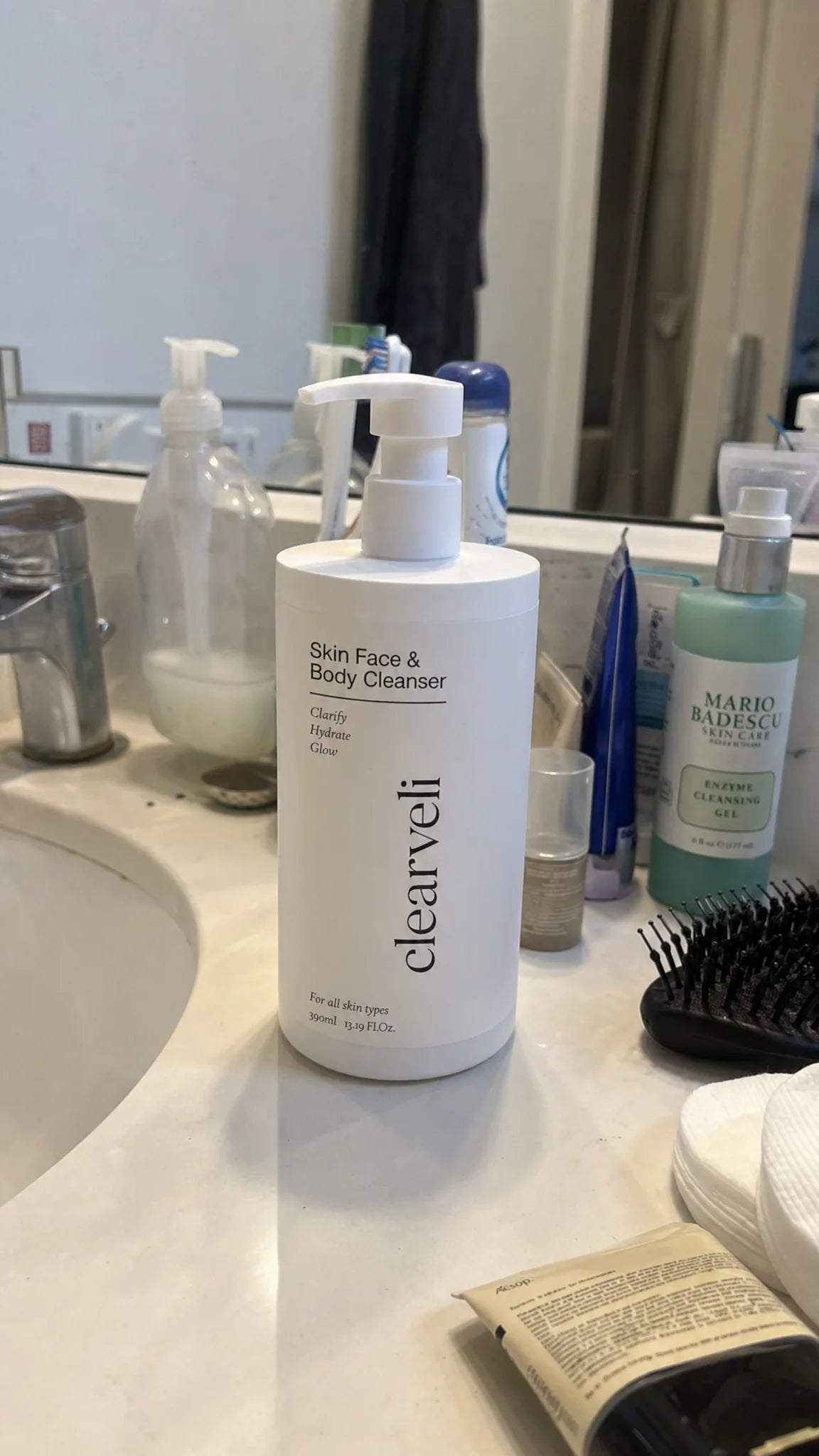 Clearveli Everyday Face Wash on a bathroom counter