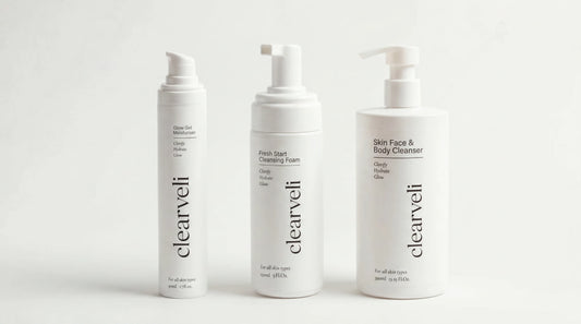 Clearveli Complete Glow Routine with Fresh Start Cleansing Foam, Glow Gel Moisturiser, and Everyday Face Wash
